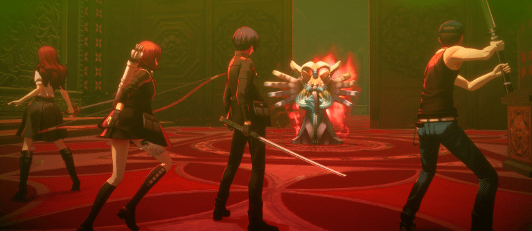 Mitsuru, Yukari, the Protagonist, and Junpei engage the Grand Magus in Tziah