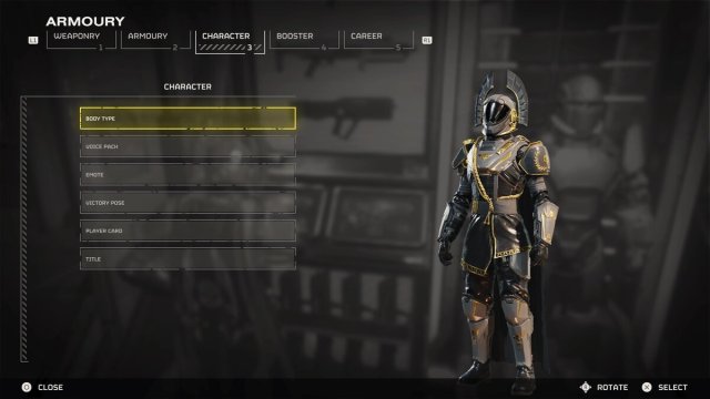 Character customization menu in Helldivers 2