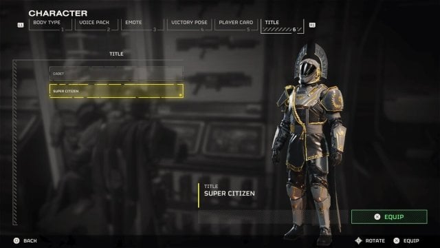 Title selection menu in Armory on Helldivers 2