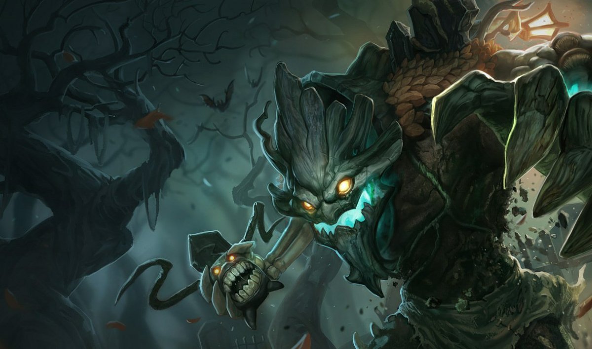 The splash art of Haunted Maokai, a creepy take on the Twisted Treant.