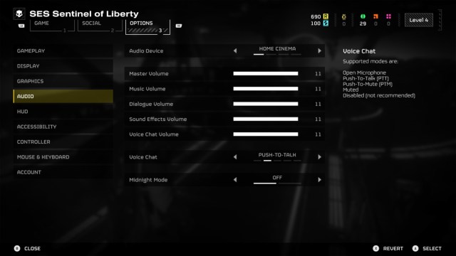 A screenshot of the settings in Helldivers 2 for voice chat.