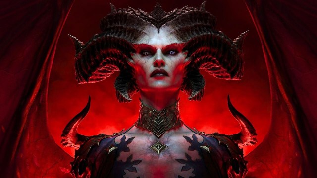 Lilith with spread wings, surrounded by red in diablo 4