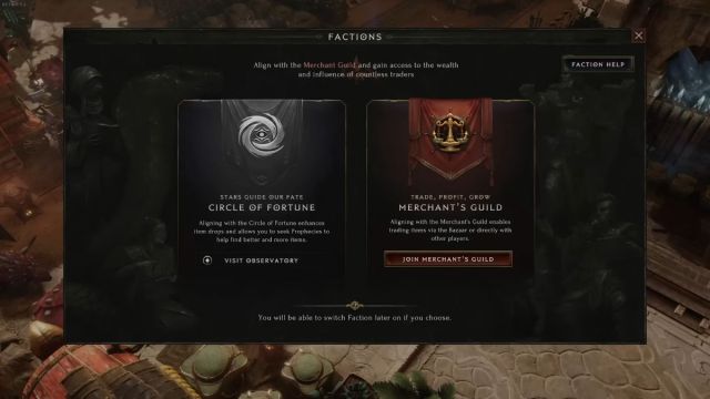 Faction options in Last Epoch