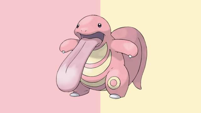 Lickitung in Pokemon Go's Great League Catch Cup on a pink and yellow background.