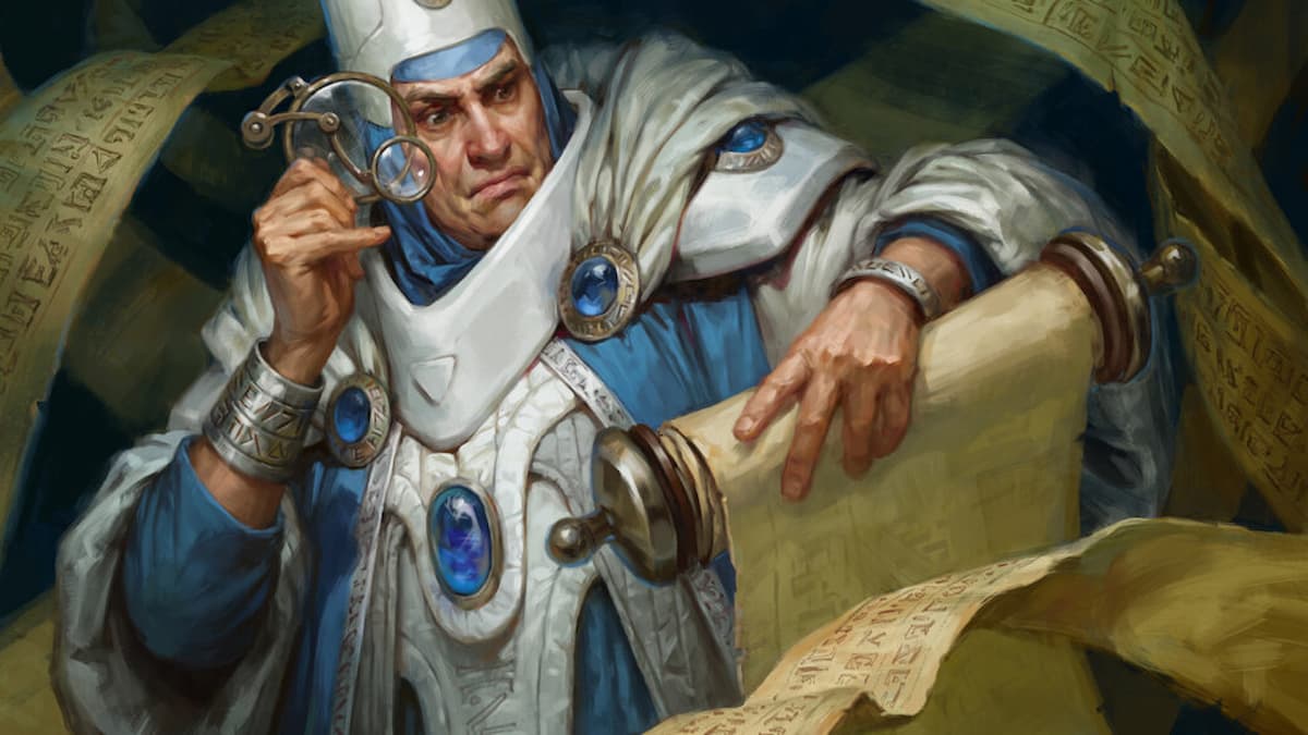 Man reading large list in Ravnica