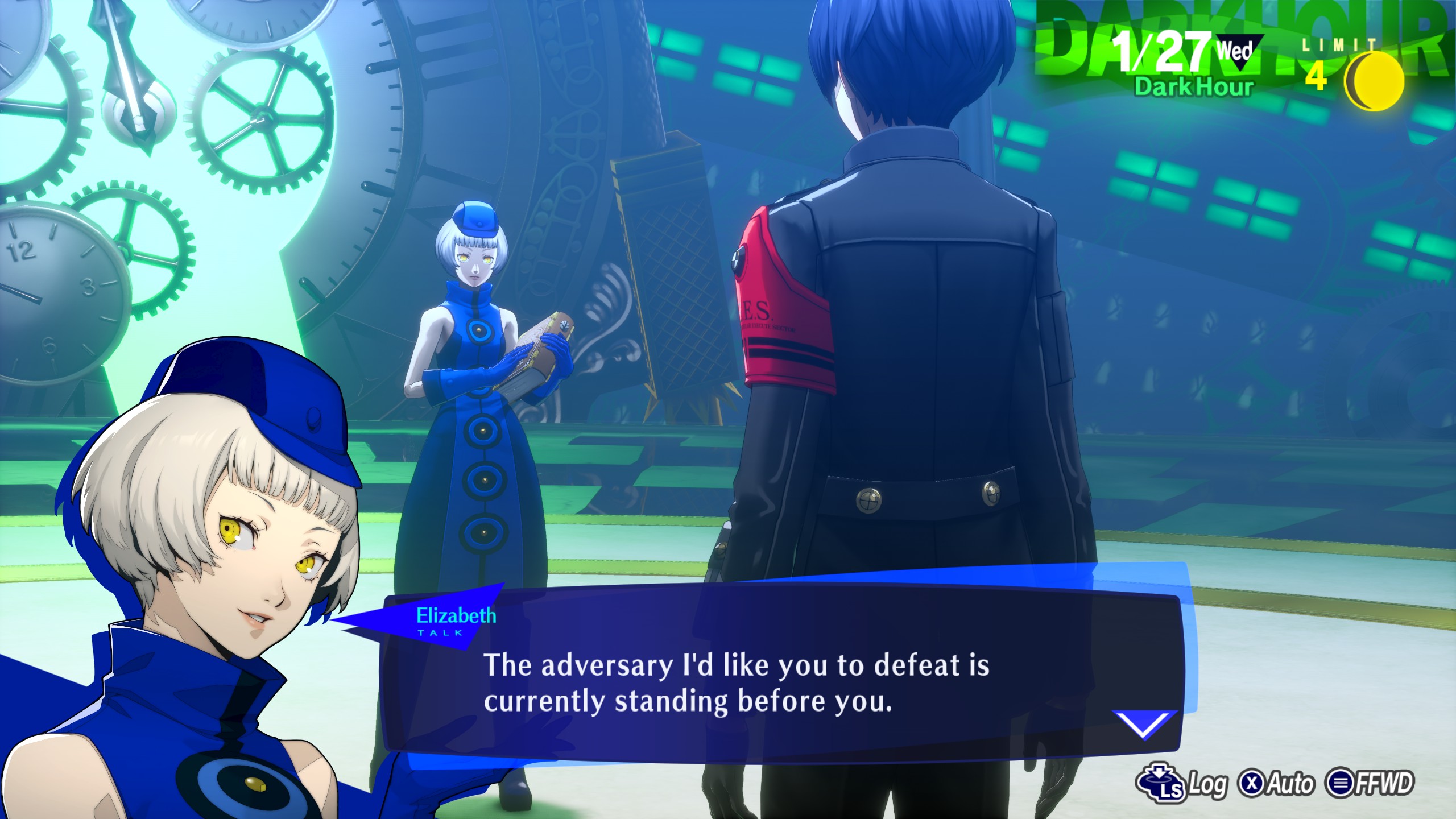 An image of Elizabeth talking to the Protagonist in Persona 3 Reload.