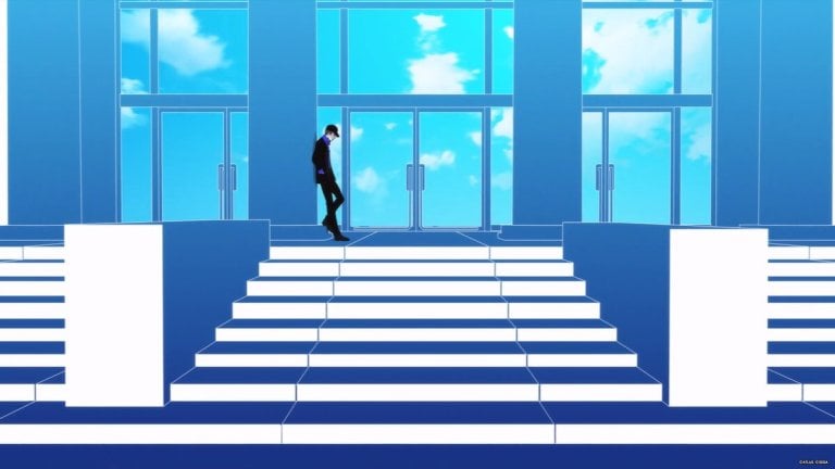 Junpei Iori waiting at top of staircase in Persona 3 Reload opening video