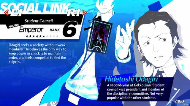 Persona 3 Emperor Arcana status screen