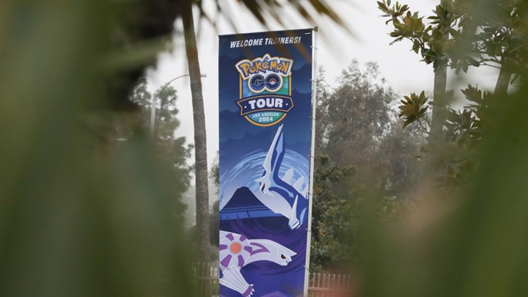 A banner for Pokemon Go Tour: Sinnoh in Los Angeles.