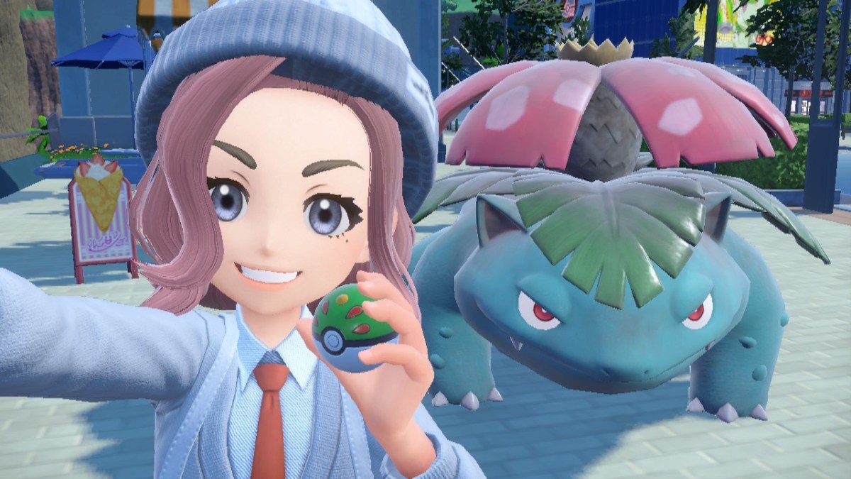 Player selfie with Venusaur in Pokémon Scarlet and Violet