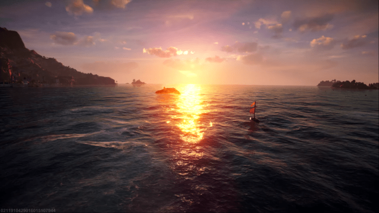 Image of a boat in Skull and Bones on the open ocean.