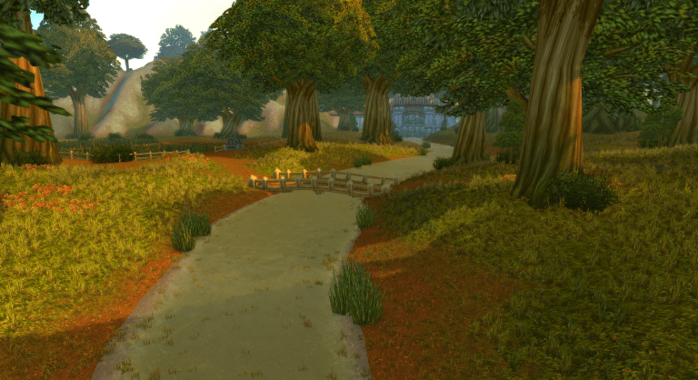 WoW screenshot of the river that runs through Northshire Abbey in the Elwynn Forest