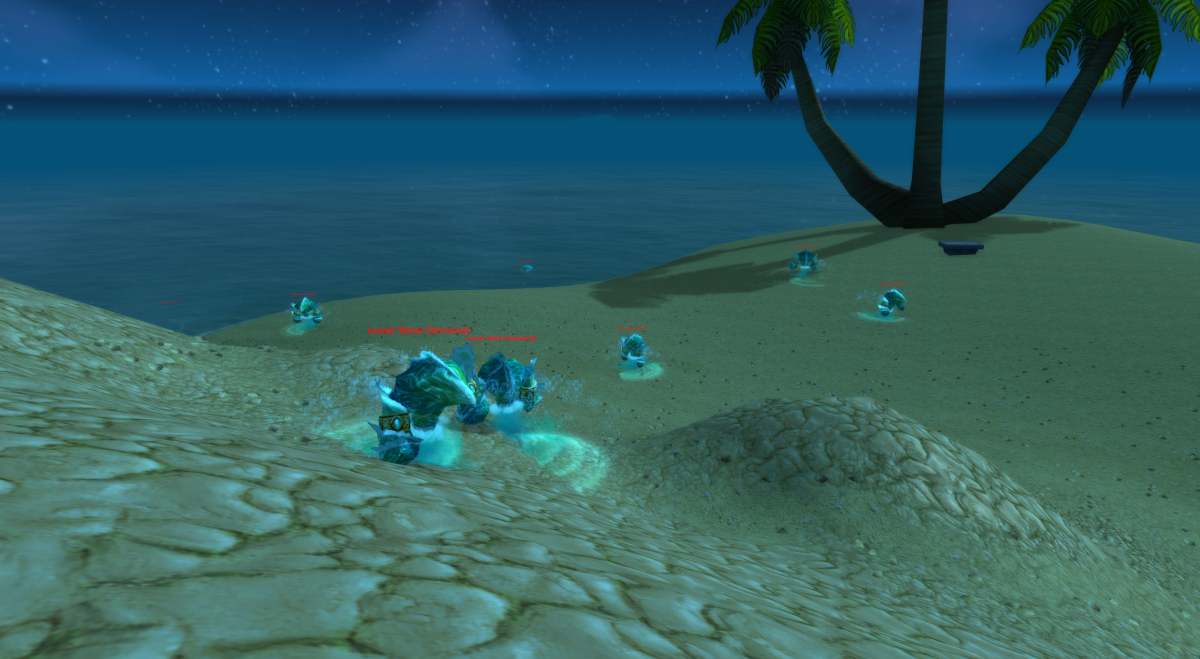 Many water elementals circling an island in Stranglethorn, WoW