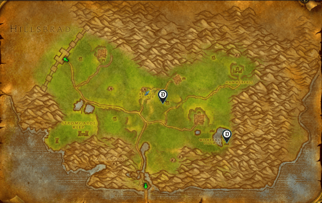 Arathi Highlands map in woW Classic wit the Circle of Outer Binding and Witherbark Village marked for the Items of Power quest