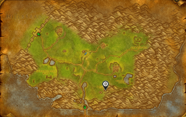 Skonk's cave marked off on the Arathi Highlands