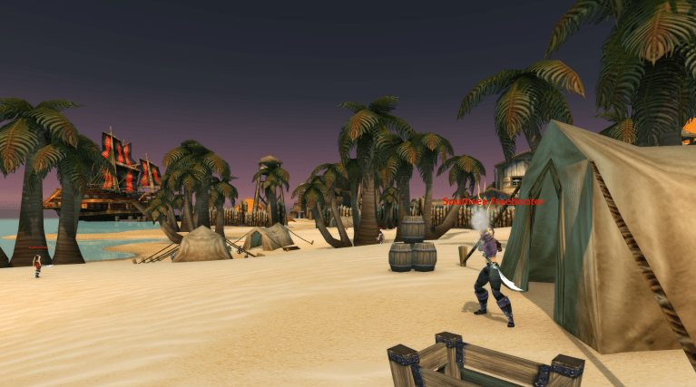 Wow Classic Lost Rigger Cove in Tanaris with a Southsea Freebooter in frame