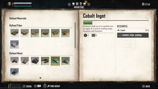 An in game screenshot of the Cobalt Ingot Codex entry in Skull and Bones.