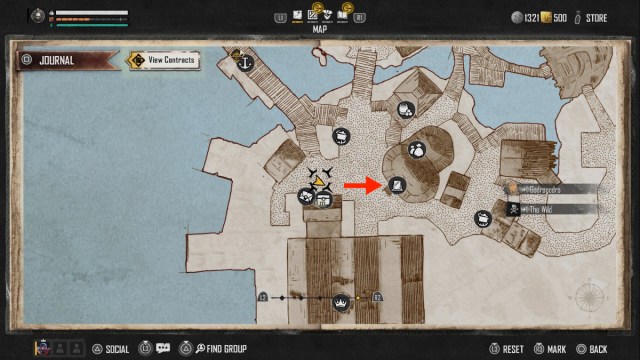 A map showing the location of a Vanity Aletier in Skull and Bones.