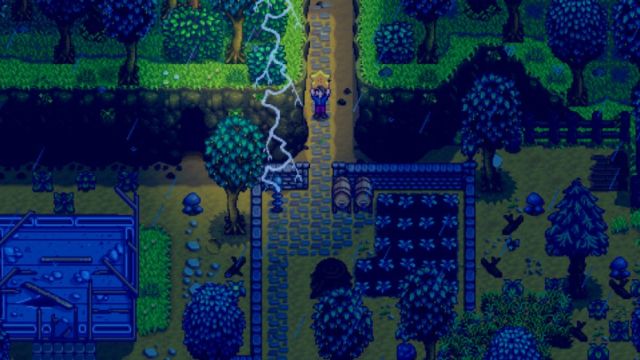 Stardew Valley farm at night