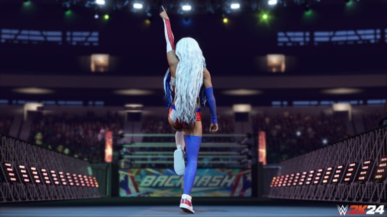 Zelina Vega making an entrance to the ring in WWE 2K24.