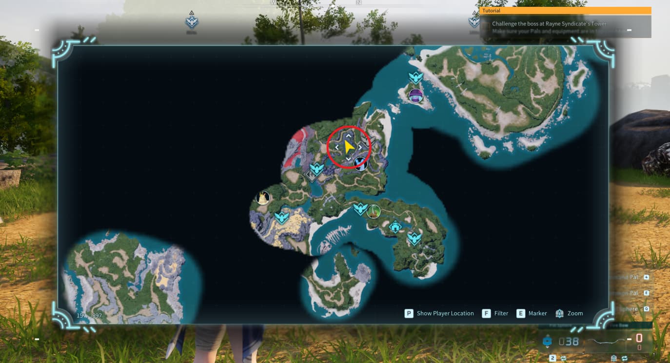 A map with a red circle showing readers the exact location of the region where you can find logging pals like Tanzee.
