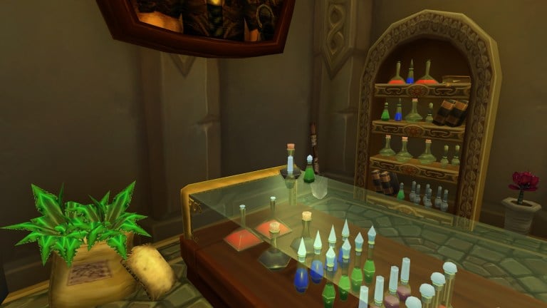 Alchemy store in WoW filled with vials and potions