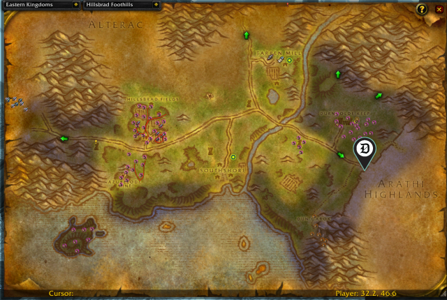 Map of Stonetalon Mountains, showing the location of the final step for Cozy Sleeping Bag.