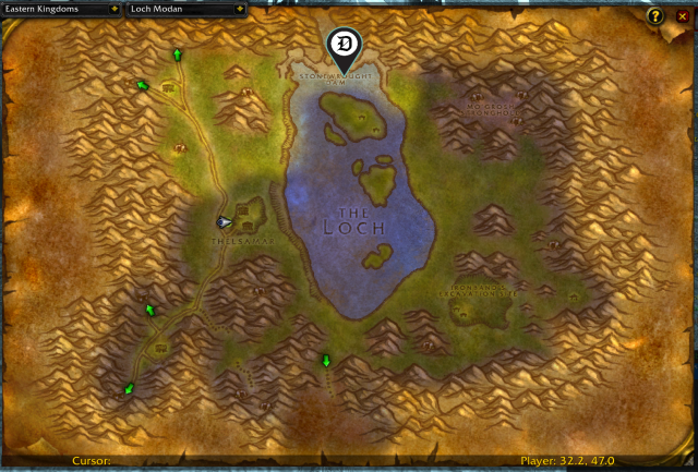 Map of Loch Modan, showing the next step for Cozy Sleeping Bag