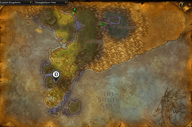 Map of Stranglethorn Vale, showing where to loot Holy Spring Water.