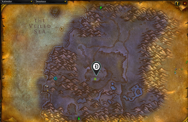 Map of Desolace, showing where to continue the Survival Instincts Rune quest