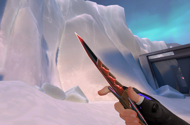 Iso inspecting XERØFANG knife in Icebox Defender Spawn in VALORANT