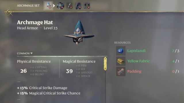 The Archmage Hat crafting option.