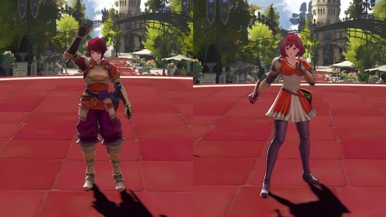 Split screen picture showing Gran and Djeeta side by side in Seedhollow.