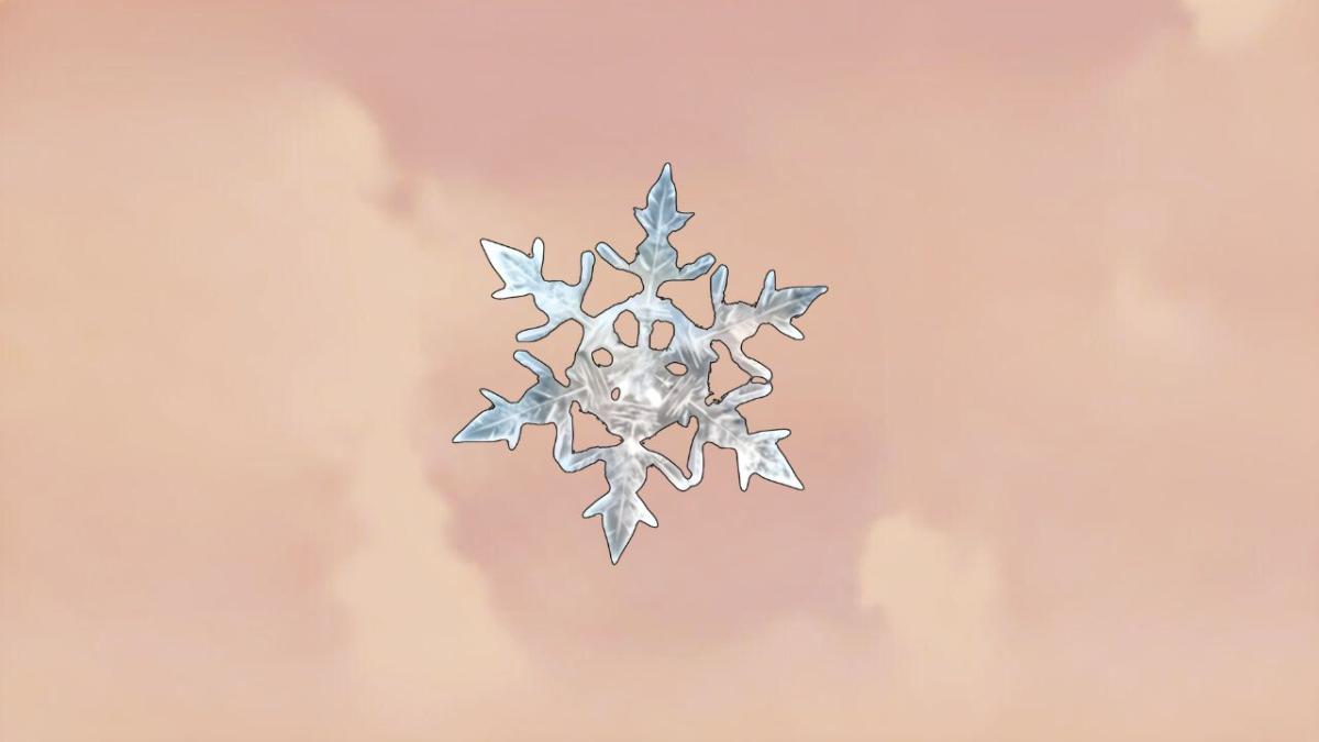 A screenshot of the Eternal Snowflake in Granblue Fantasy Relink on an orange sky background.