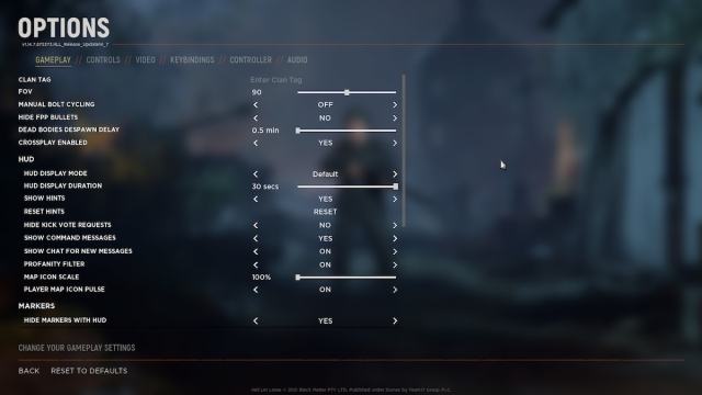 Hell Let Loose options menu.