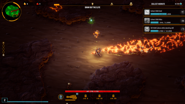 Gunner using the Minigun in Deep Rock Galactic: Survivor.