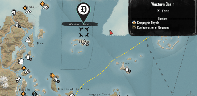 Map of the Red Isle highlighting a place North of Ile Michel.