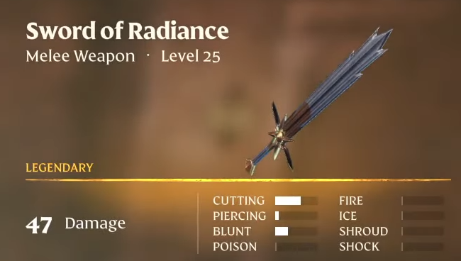 Sword of Radiance menu.