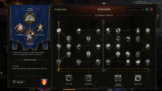 The Sorcerer skill tree in Last Epoch