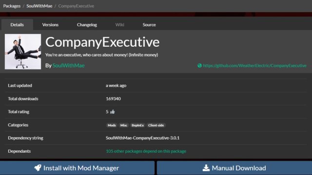 CompanyExecutive mod page on Thunderstore for Lethal Company