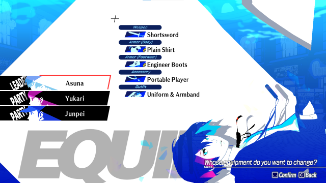 Equip menu in Persona 3 Reload