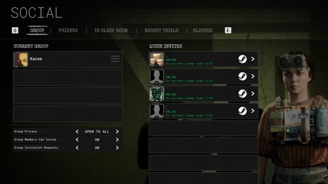 The group menu in The Outlast Trials.