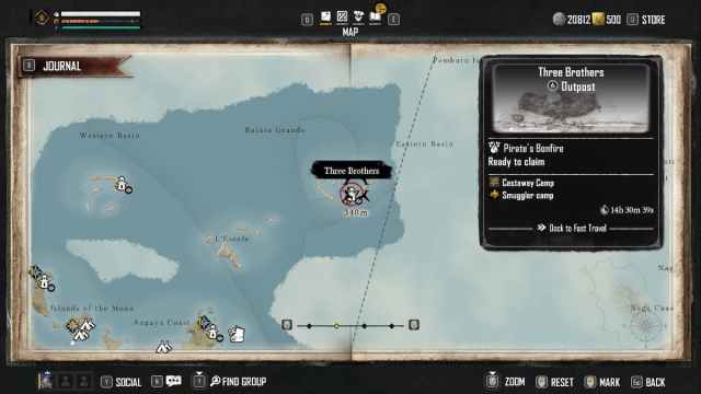 Three Brothers outpost on the Skull and Bones map