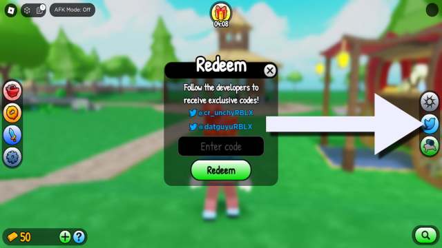 How to redeem codes in Village Defense Tycoon.