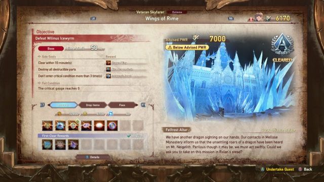 Screenshot of the Wings of Rime quest on the Quest Counter in Granblue Fantasy Relink.