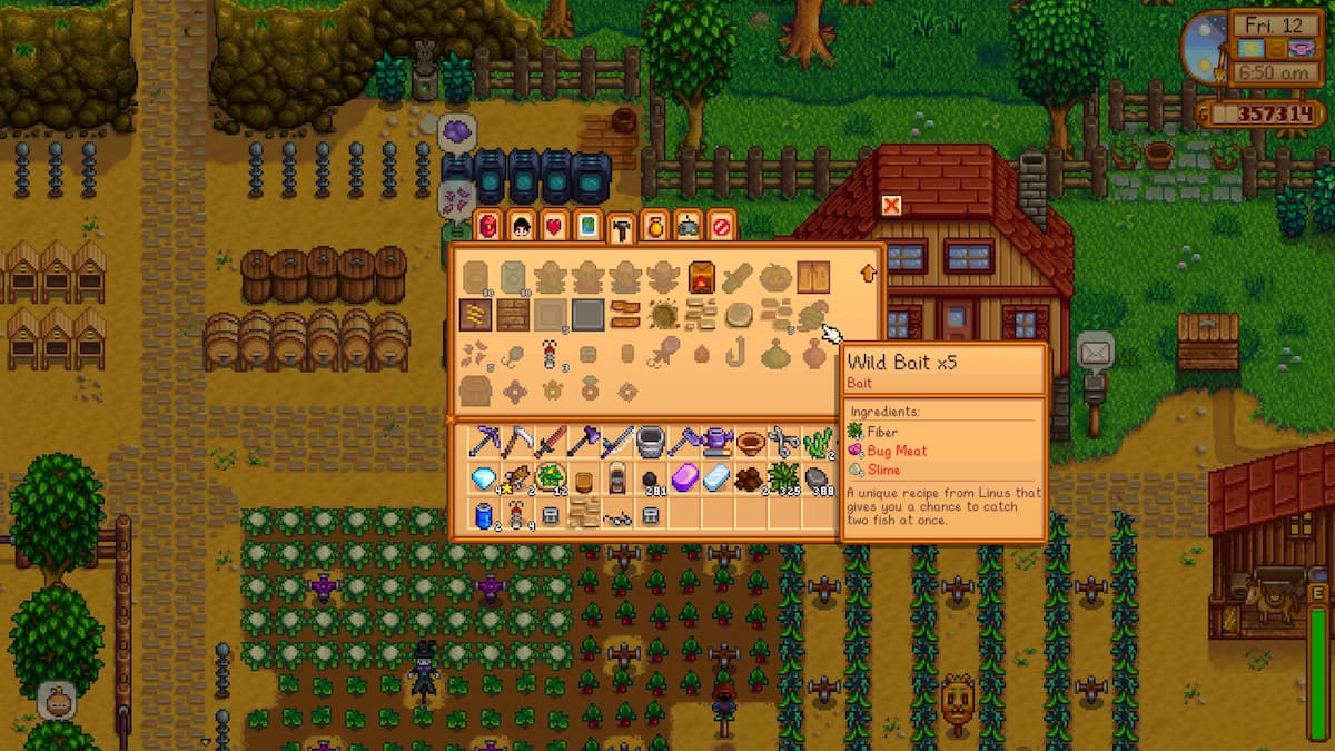 Wild Bait crafting recipe in Stardew Valley