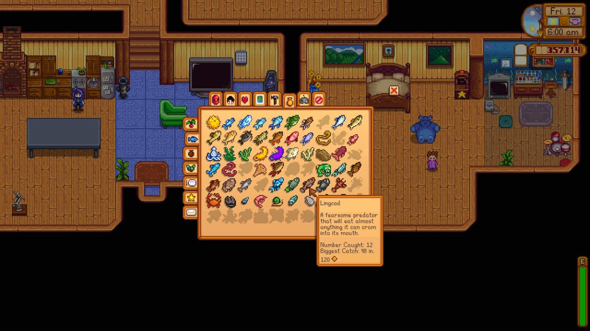 Fishing Journal showing the Lingcod in Stardew Valley