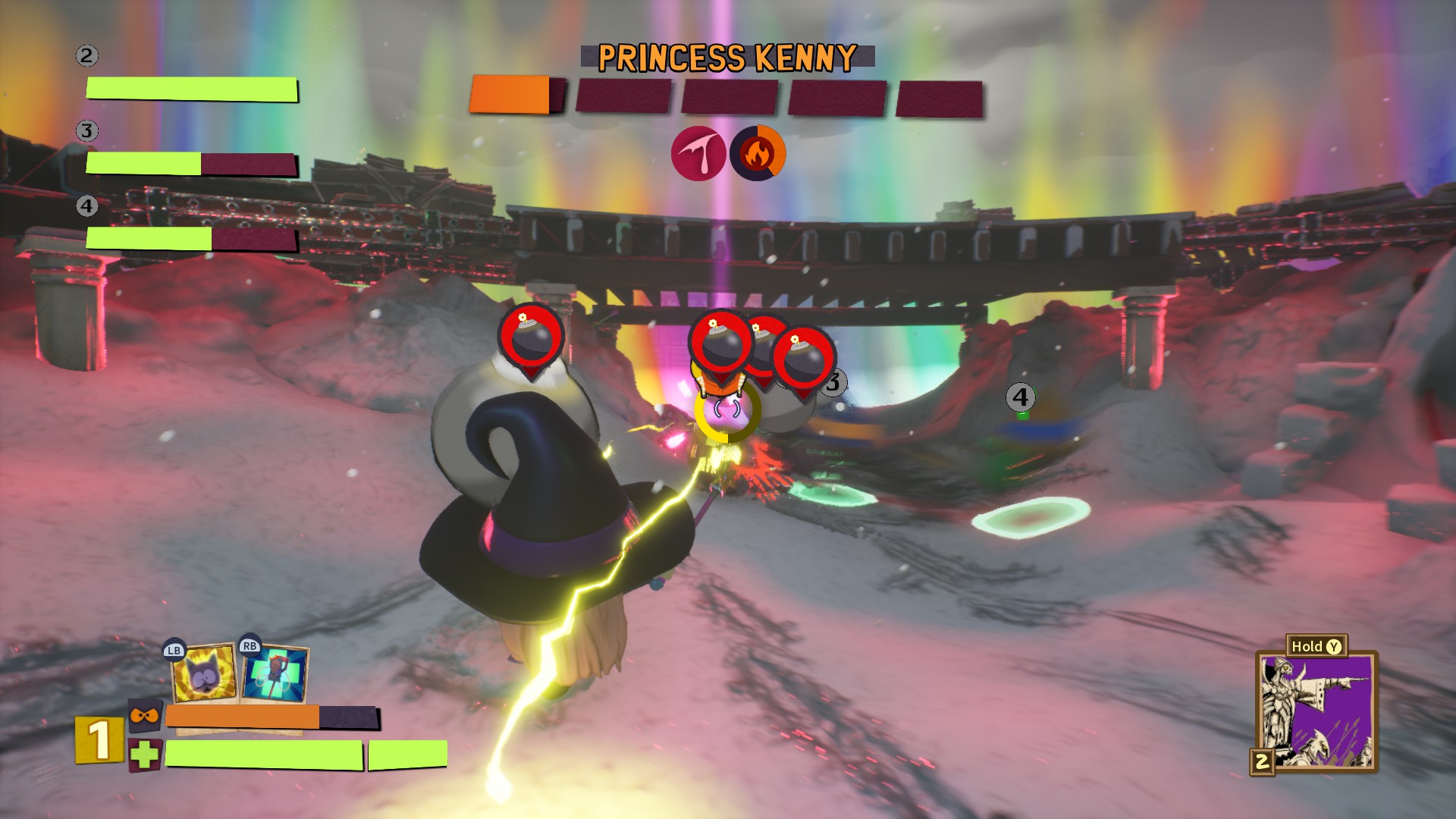 An in game image of the Princess Kenny boss fight from South Park: Snow Day