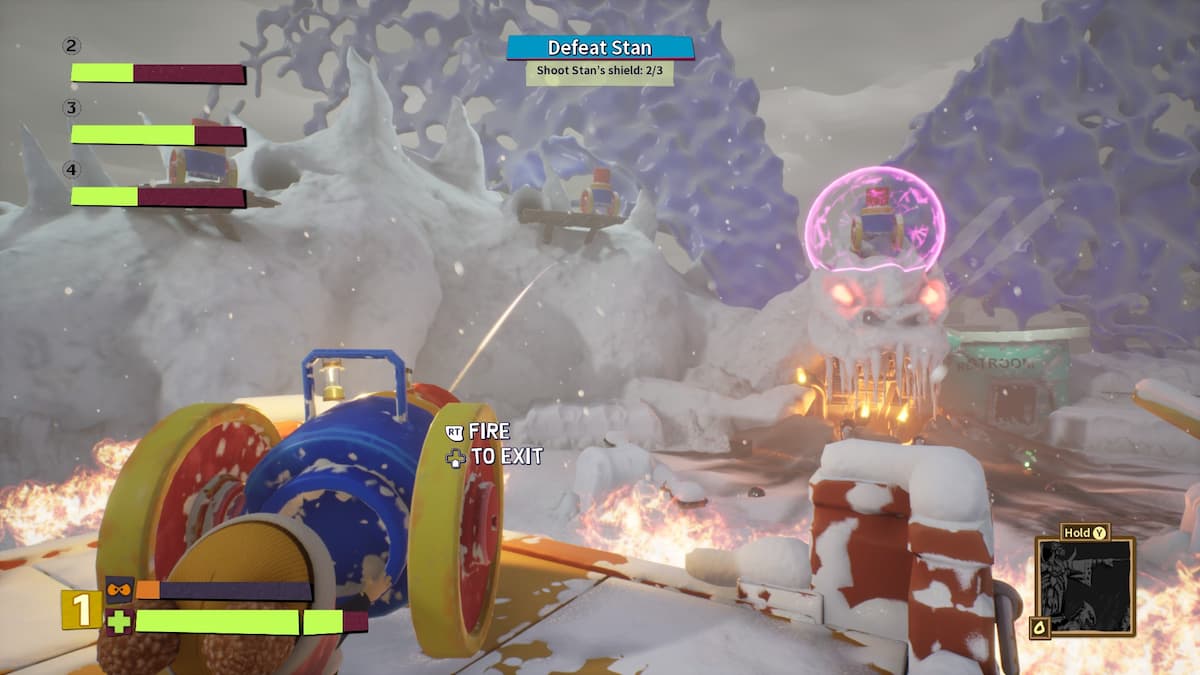 An in game screenshot of the Stan boss fight from South Park: Snow Day