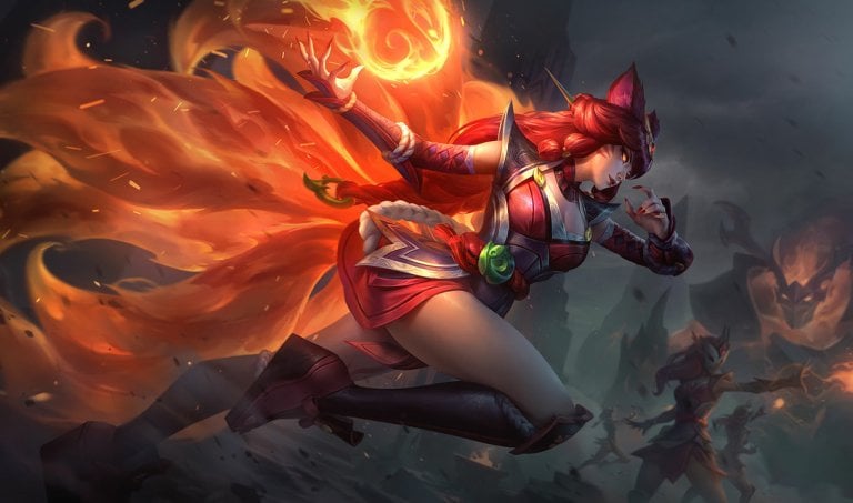 Ahri charging forward with her ultimate.